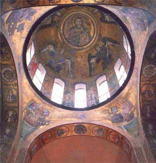 Kupole chrámu Hagia Sofia v Kyjevě: Kristus Pantokratór, andělé,