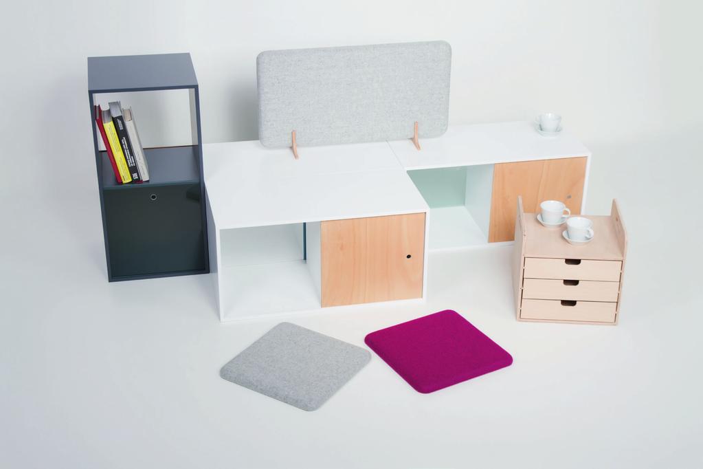 Boxy Boxes Paravány Deviders Lehké, konstrukčně velmi odolné boxy jsou navrženy tak, aby se daly snadno přemisťovat, skládat na sebe, zavěšovat na zeď či používat jako konstrukce pod pracovní stůl a