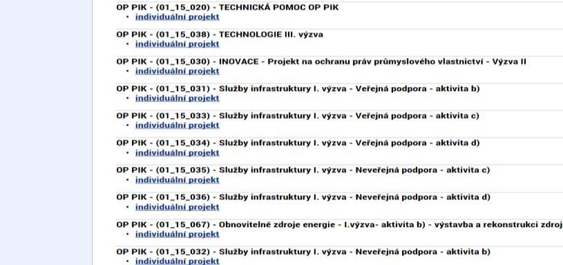 V případě Programu Služby infrastrukutury je nutné zvolit jednu z nabízených aktivit b, c, d, pozor