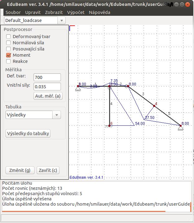 Program EduBeam Volně šiřitelný software pro D lineární analýzu