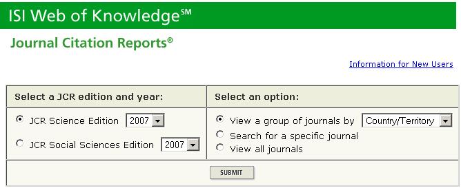 Obr. 3 Vstupní obrazovka do databáze Journal Citation Reports Journal Citation Reports poskytuje statistické informace a analytická data o časopisech, výsledky citačních analýz, určuje pro každý