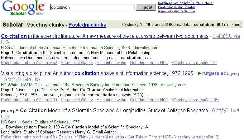 5.2.3 Google Scholar Obr. 13 Výsledky vyhledávání v Google Scholar Google Scholar Beta (http://scholar.google.