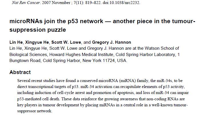 Integrální součástí funkční sítě p53 jsou mirnas:
