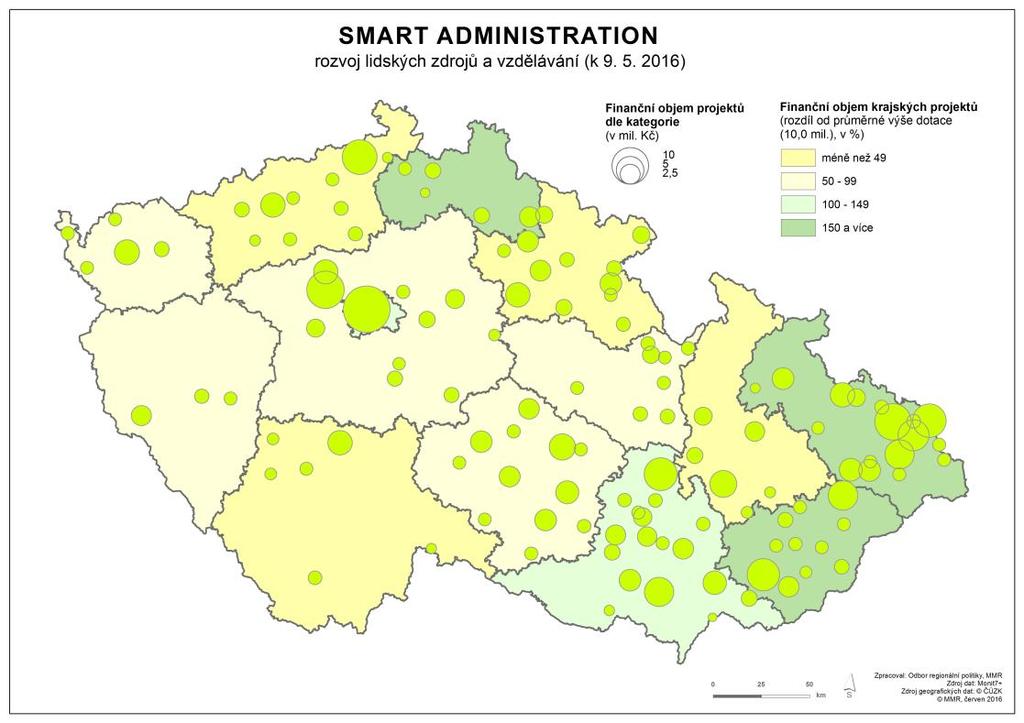 Statistická mapa č. 3 Místo realizace projektů rozvoj a řízení lidských zdrojů Pozn.