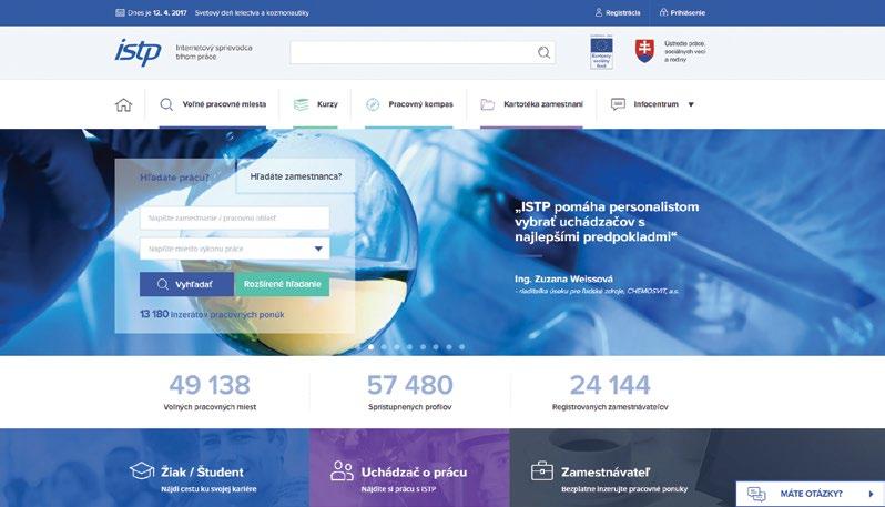 V päte stránky sa zobrazujú najpoužívanejšie podstránky ISTP a umožňujú rýchly prístup na príslušnú