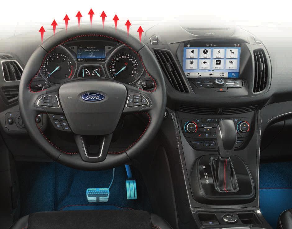 FORD KUGA Interiér Objevte další skvělé vlastnosti nového Ford Kuga. Vyhřívaný volant Jednoduše aktivujete pouhým stiskem tlačítka. Tento systém vám zaručí nadstandardní pohodlí v chladných dnech.