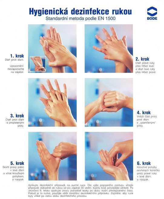 Příloha 7 Postup hygienické dezinfekce rukou (KINDLOVA.,Bariérová ošetřovatelská péče. [online].