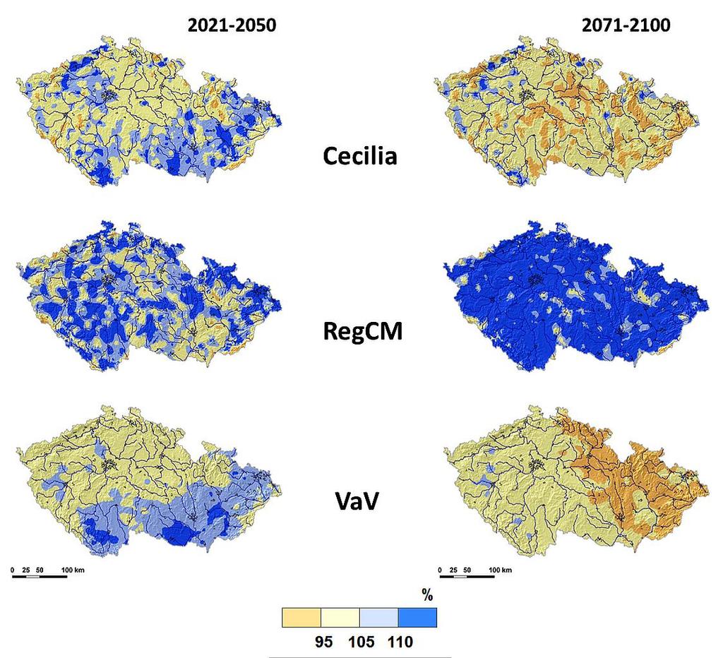 (Cecilia), RegCM a ALADIN-Climate/CZ v 25 km rozlišení (VaV). (zdroj: Brázdil et al., 2015) Obr. 7.