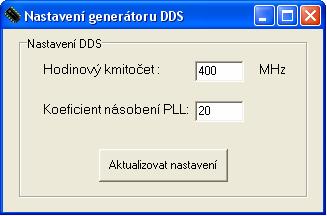 V tomto okně se také zadává výsledný hodinový kmitočet, tato hodnota je nutná pro správný výpočet ladícího kmitočtového slova.