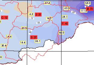 júna 2006 dosahovali 10 až 55 mm zrážok, lokálne aj viac (mapa 2). Zrážková činnosť doznievala až do 6. júna 2006 (tab. 1).