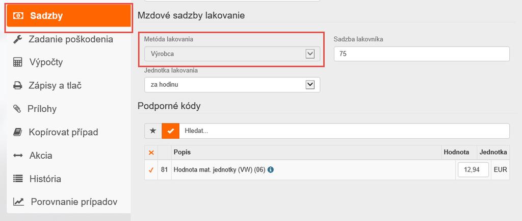 Obdobne postupujte tiež pre zmenu lakovacej metodiky pri PK 40, 42, 43. AZT Prídavné práce V prípade výberu PK 51(Metodika AZT) je užívateľovi umožnené zadať prídavné práce k príprave na lakovanie.
