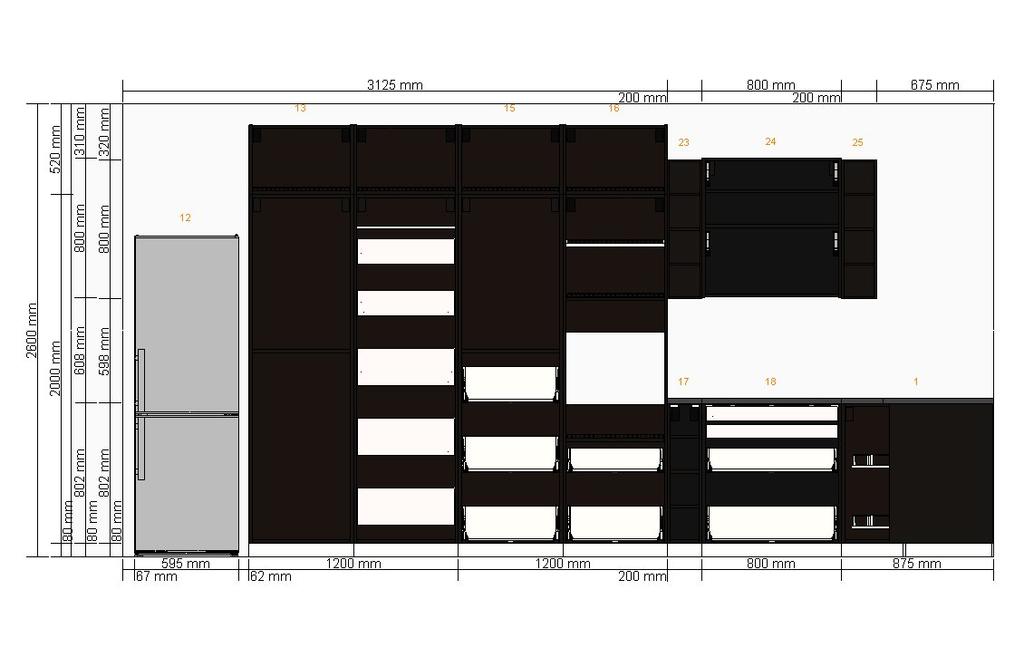 Page 8 of 25 kuchyne_last_dark - Západní/Severní stěna Všechny rozměry v mm 0000-9804-1046 Důležité IKEA nemůže převzít odpovědnost za správnost měření nebo uspořádání nábytku.