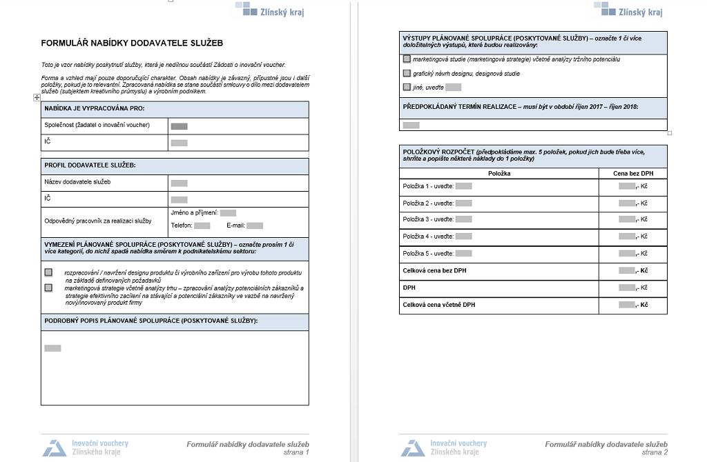 FORMULÁŘ NABÍDKY DODAVATELE SLUŽEB K dispozici na http://www.