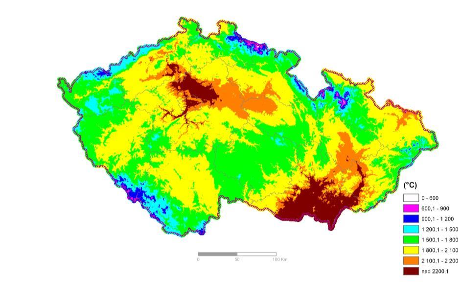 Obr. 2 Průměrný počet denostupňů v období 1961 1990 Obr.