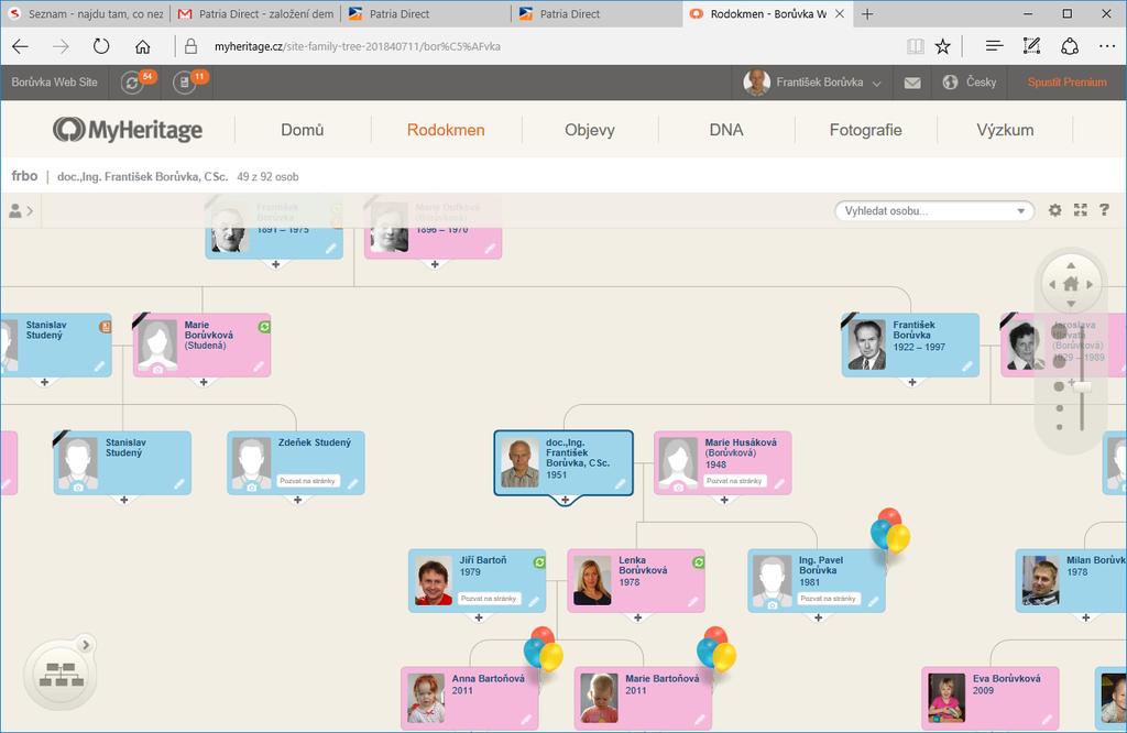 Hlavní okno MyHeritage - ovládání Nástroj pro nastavení