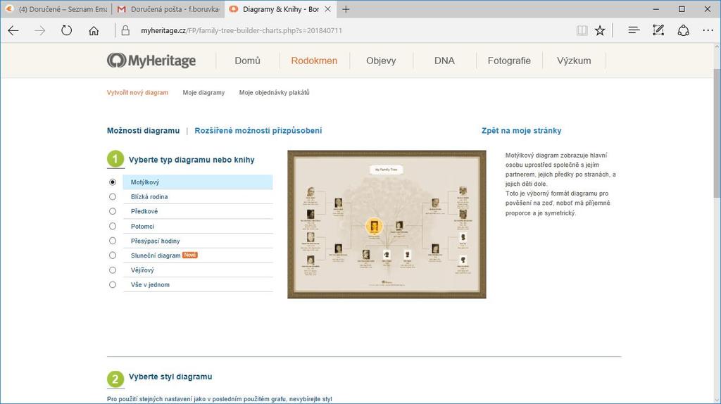 MyHeritage Generování tabulek Hlavní menu > Rodokmen