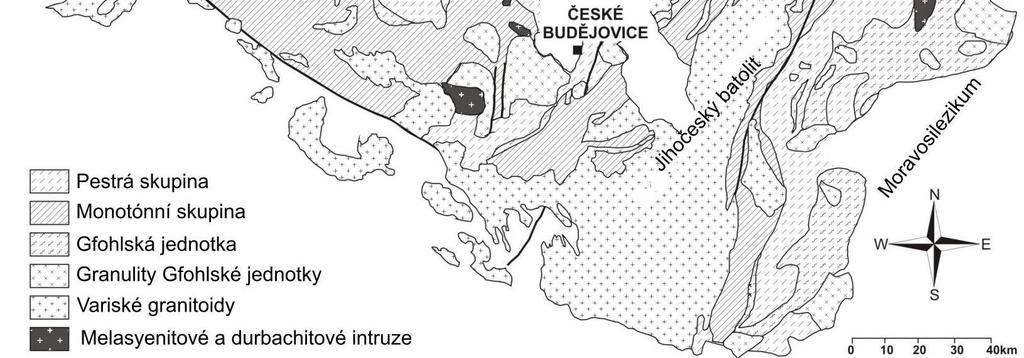 9 a 10) vystupuje v jižní a jihozápadní části Českého masivu.