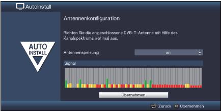 Konfigurace antény Používáte-li aktivní anténu DVB-T, která nemá separátní zdroj napájení, nebo když tento nechcete použít, tak můžete zesilovač aktivní antény napájet