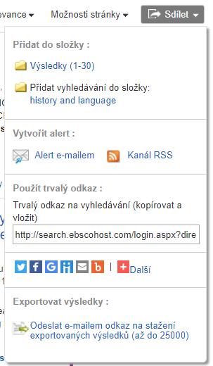 Sdílet Pr využívání menu Sdílet: Přidat d slžky Přidejte všechny zbrazené výsledky vyhledávání d své slžky, neb vytvřte trvalý dkaz na tt knkrétní vyhledávání.