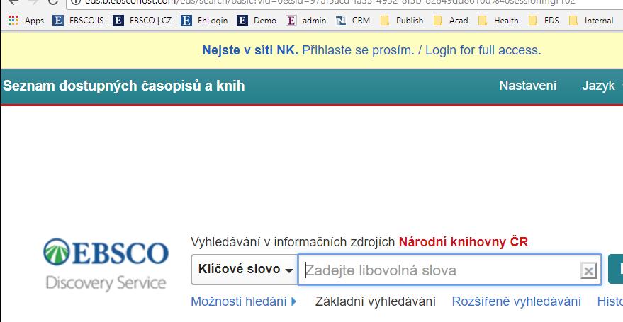 Přístup bez přihlášení Přístup bez přihlášení umžňuje neautentizvaným uživatelům vyhledávat napříč celým fndem EDS prfilu dané instituce.