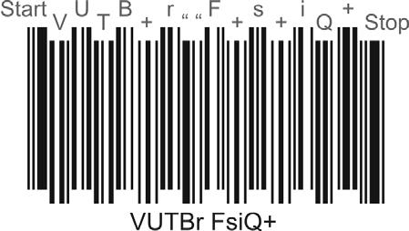 Referenční tabulka znaků Tab. 0.7 (viz Přílohy). Obr. 5.6 Čárový kód Code 93 Full ASCII 5.1.10 EAN13 (EAN8) S růstem počtu aplikací čárových kódů narůstala potřeba sjednotit kódovací systémy.