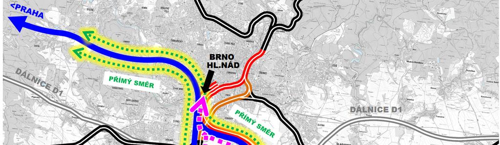 16 Situace VRT s úvratí pro směr Vídeň - Ostrava ve variantě "B-Petrov vysokorychlostních tratí do Brna napojení od Prahy.