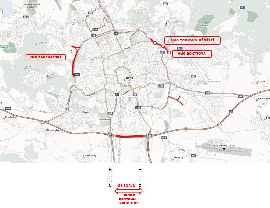 11 / 2017 B. STÁVAJÍCÍ STAV, LIMITY VYUŽITÍ ÚZEMÍ A PROBLEMATIKA ÚZEMNÍHO ROZVOJE V JEDNOTLIVÝCH OBCÍCH Obr. B3.7 Detail - aktuálně připravované stavby VMO a na D1 Č.3 Sil. I/53 Lechovice obchvat; Č.