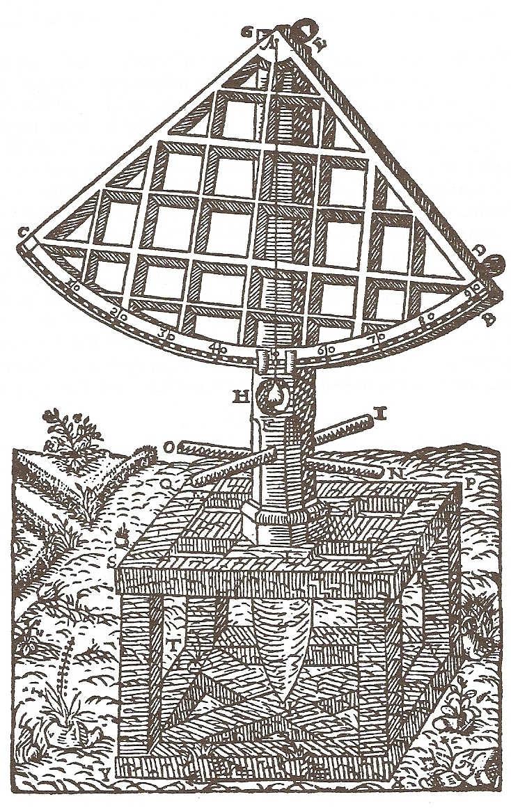 Obr. 13. Největší Tychonův kvadrant, který vznikl v Augsburgu. Zdroj: Brahe, T. 1996, Přístroje obnovené astronomie, KLP-Koniasch Latin Press, Praha, zde s. 90.