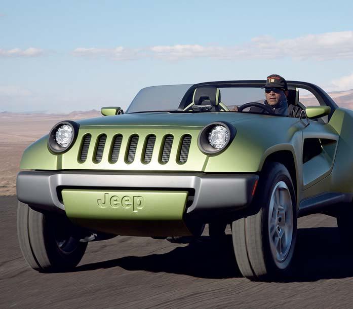 elektrických zásuvek. Jeep Renegade Concept: Designová studie otevřeného elektrického džípu. Jezdí na elektřinu, má ale i naftový motor. Zda vyjede na silnice, to zatím není jasné.