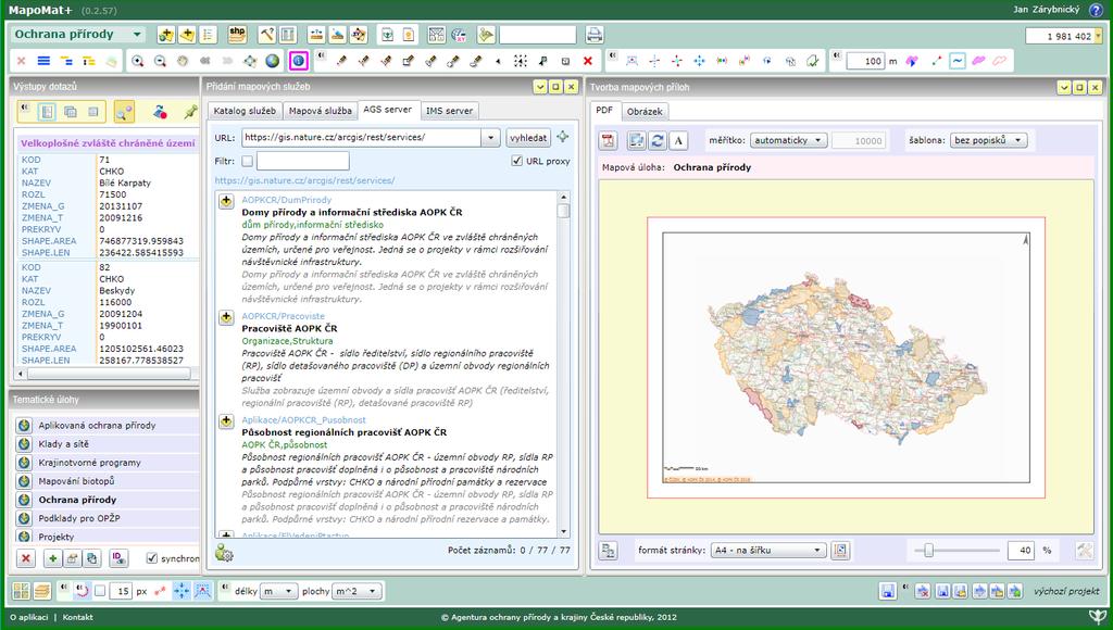 MapoMat+ Zabezpečené AGS služby Autentizace a autorizace Přímé editační funkce do SDE geodatabáze Editace