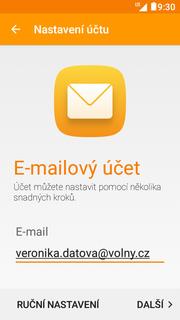 volny.cz E-mail. Vyplníte e-mailovou adresu a ťuknete na DALŠÍ. 3.