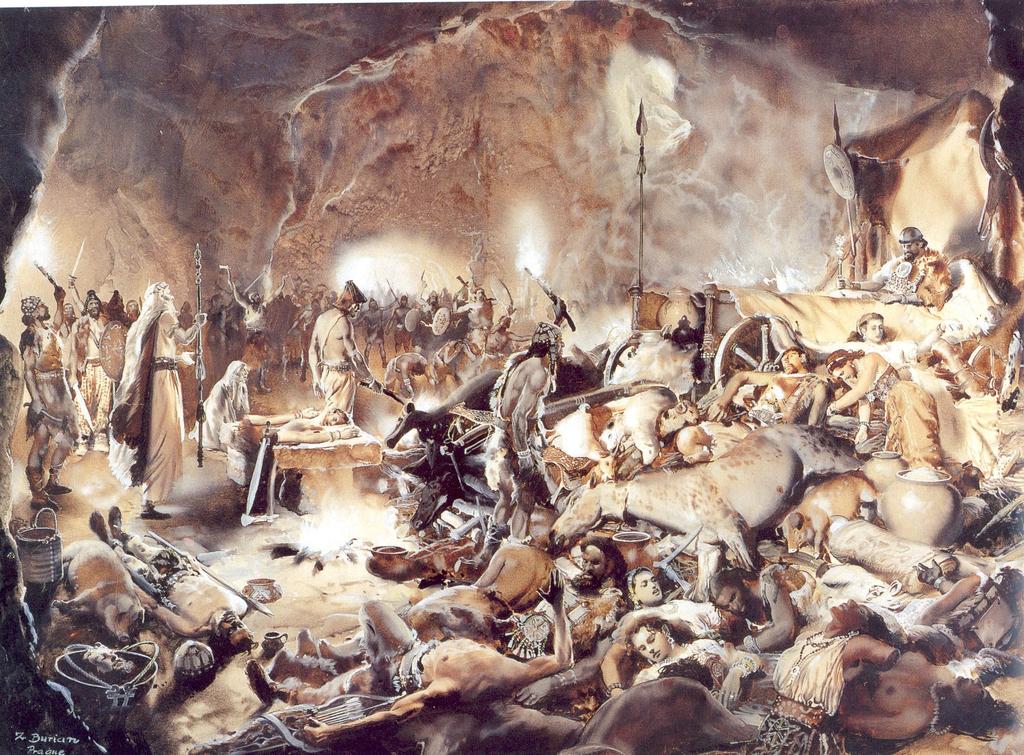 BÝČÍ SKÁLA/ BULL ROCK CAVE Kresebná rekonstrukce pohřbu velmoţe (podle Z.