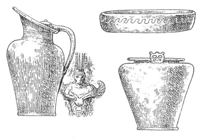 předmětů/ Metals: neckrings with barbs, bracelet