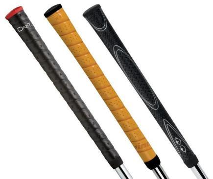 Většinou je pro značkové hole vyrábí nejznámější výrobci gripů - Golf Pride v modelu Tour Velvet Black nebo Lamkin se svým Crossline.