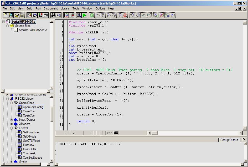 Příklad programu CVI - RS232