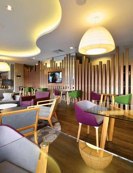 Lit -up reception and bar counters made of polymer stone in combination