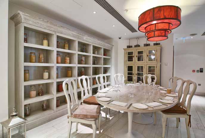 Interior of stylish restaurant with built-in furniture,