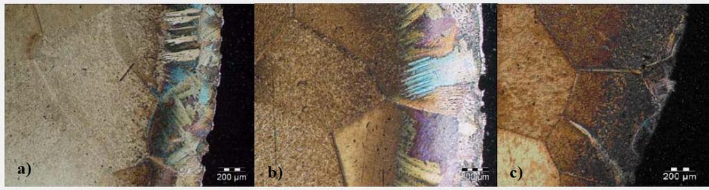 a) ZrO2-Y2O3 ceramic mould, b) ZrO2-CaO ceramic mould and c) Y2O3 ceramic mould. Teresa P. Duarte.