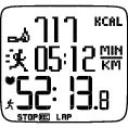 Heart Rate: Aktuální tempo (rychlost) běhu * / energetický výdej (spálené kalorie) Dosavadní délka záznamu ( stopky ) Aktuální TF (buď absolutní hodnota či % z max.tf) II.
