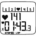 Lap Time: Symbol srdíčka Vám ukazuje zónu zatížení (Sport Zone), v níž se právě nalézáte (případně nastavenou zónu TF, rychlosti či tempa).
