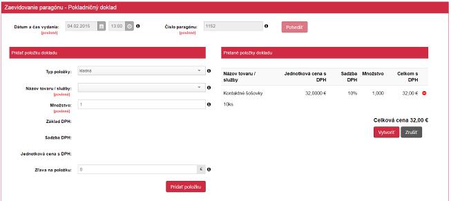Strana 45 / 113 Obrázok 41: Zaevidovanie paragónu pridaná položka Po kliknutí na tlačidlo Vytvoriť sa