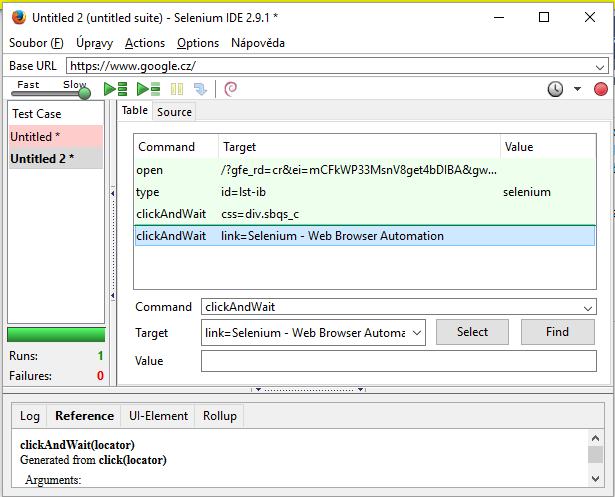 4.4. NÁSTROJE PRO AUTOMATIZOVANÉ TESTOVÁNÍ Obrázek 4.1: Selenium IDE (serverem), umožňující spouštění a vypínání jednotlivých instancí prohlížečů.