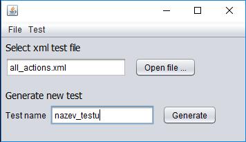 7.2. DETAILY IMPLEMENTACE A UŽIVATELSKÉ ROZHRANÍ Obrázek 7.1: Obrazovka import testu 7.2.3.2 Spuštění testu V levé části obrazovky se nalézá seznam s vygenerovanými testy, které je možné spouštět.