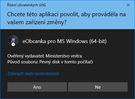 Obrázek 20: Okno operačního systému po úspěšném ověření podpisu instalačního balíčku Pokud by elektronický podpis balíčku nebyl uveden anebo nebyl pro operační systém důvěryhodný, zobrazilo by se