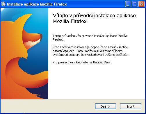 Tímto se otevře průvodce instalací internetového prohlížeče Mozilla