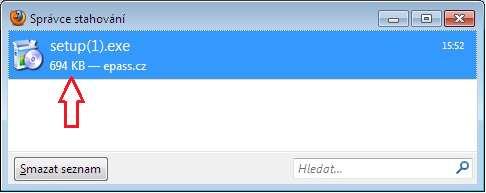 V prohlížeči otevřete Správce stahování z menu Nástroje Správce stahování (Obrázek 14). V něm 2x klikněte na řádek setup.exe (pokud jste již dříve nějaký setup.