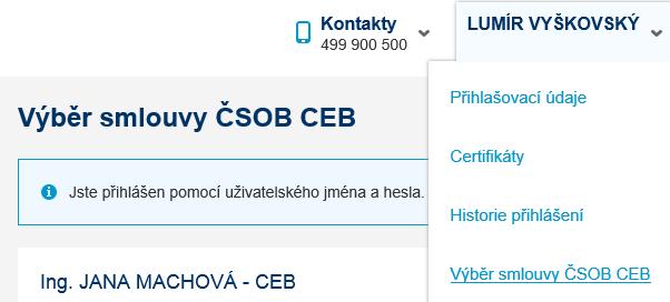 4. Úvodní obrazovka a menu Máte-li v rámci služby přístup k více smlouvám (např.
