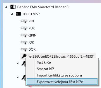 Obrázek 33: Kontextové menu pro export veřejného klíče do souboru Po spuštění exportu se zobrazí okno pro uložení souboru: Obrázek 34: Okno pro uložení veřejného klíče do souboru