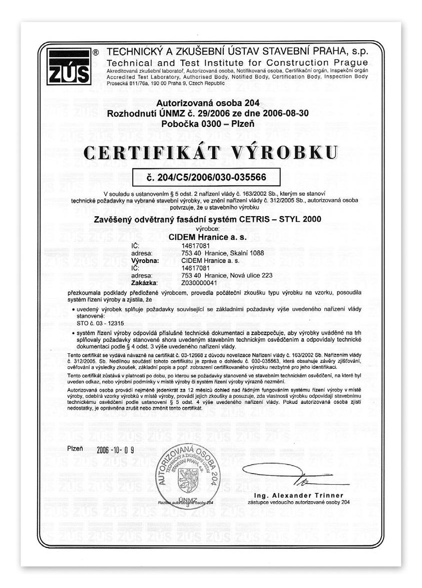 CETRIS STYL 2000. Rozsah pouïití fasádního odvûtraného systému na profilech Eurofox není omezeno poïárními pﬁedpisy.