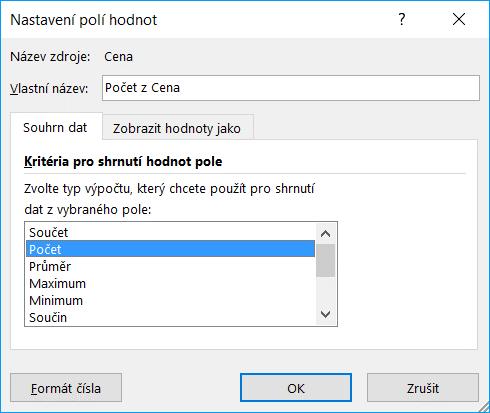 Kapitola 6: Karta Data 124 OBR. 6-7: NASTAVENÍ POLÍ HODNOT Kopírování kontingenční tabulky Kontingenční tabulka nyní zobrazuje počet prodaných programů v jednotlivých dnech.